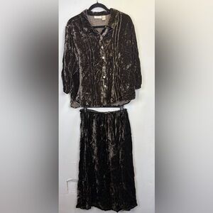 J. Jill Crushed Velvet Button-Up Top and Skirt Set/ top-Petite large, skirt is M